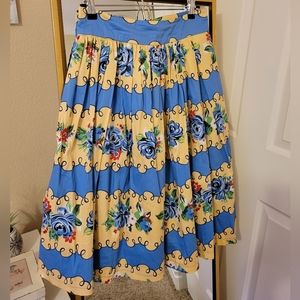 Lindy Bop blue and yellow floral swing skirt UK 12